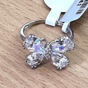 925 Sterling Silver Cubic Zirconia Butterfly Ring Women's Size 8 Rhodium Finish